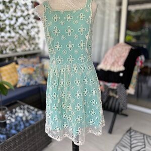 JLo Jennifer Lopez Floral Embroidered Dress in Blue and White